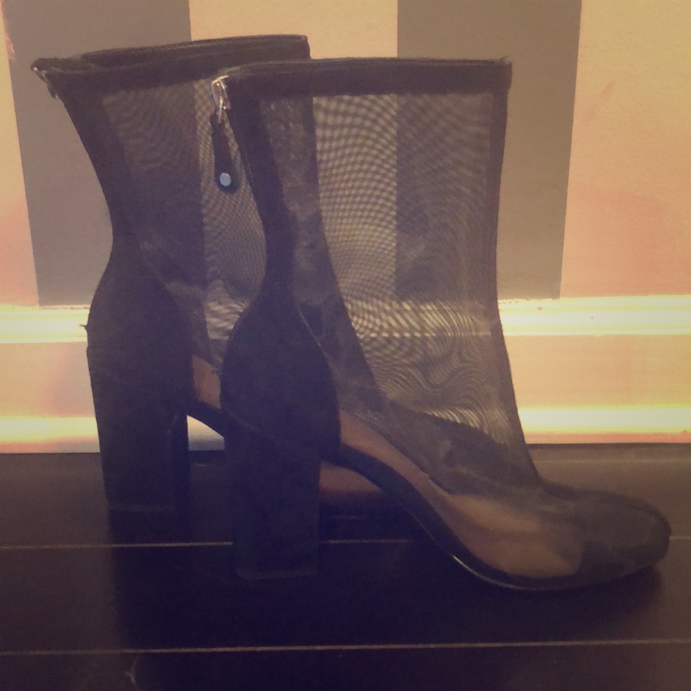 Sexy sheer block heeled booties
